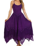 Sakkas Rayon Embroidered Stonewashed Adjustable Spaghetti Straps Long Dress#color_Purple