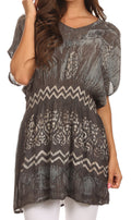 Sakkas Callie Batik Sequin Embroidered Elastic Dress / Cover Up#color_Charcoal
