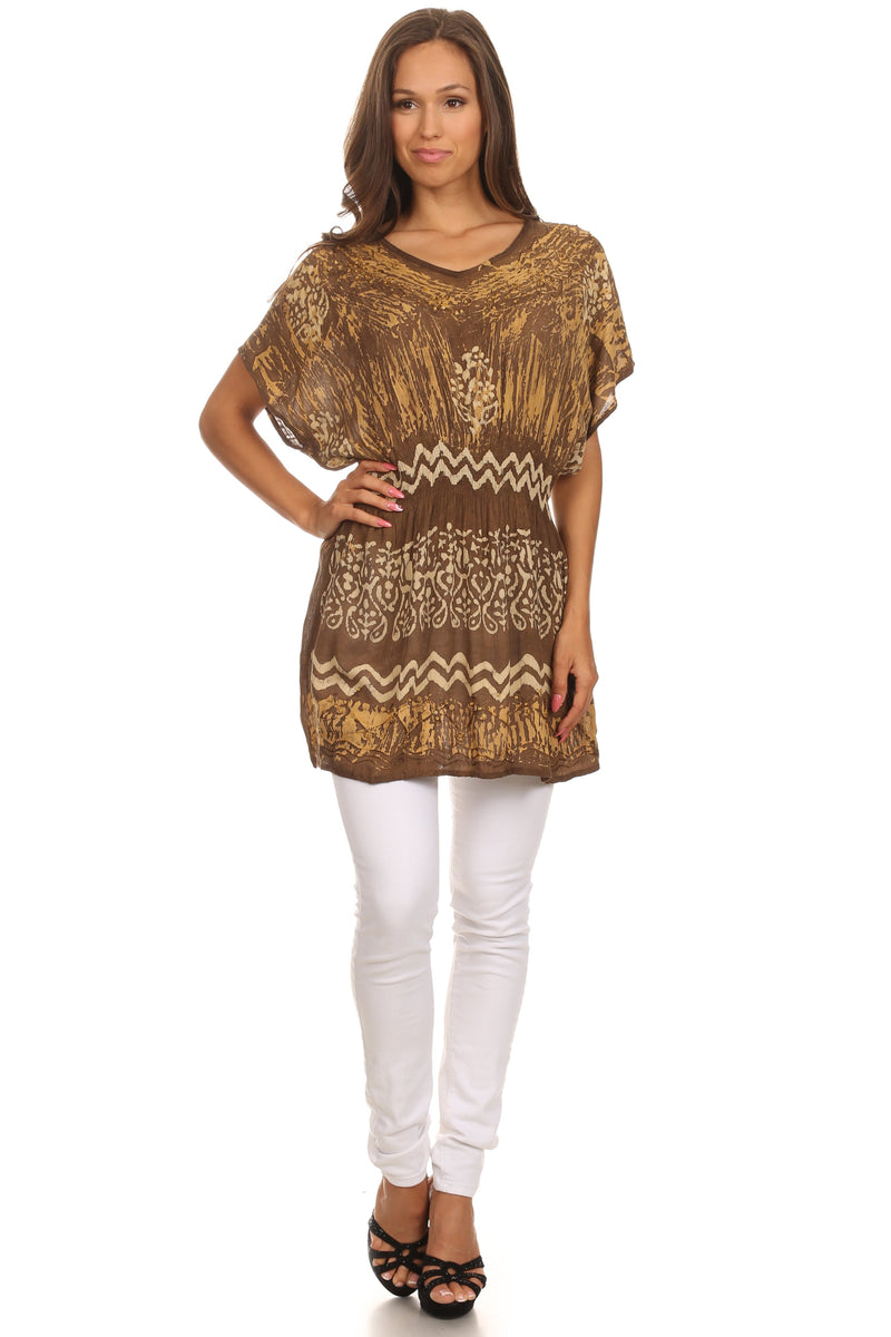 Sakkas Callie Batik Sequin Embroidered Elastic Dress / Cover Up