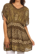 Sakkas Callie Batik Sequin Embroidered Elastic Dress / Cover Up#color_Olive