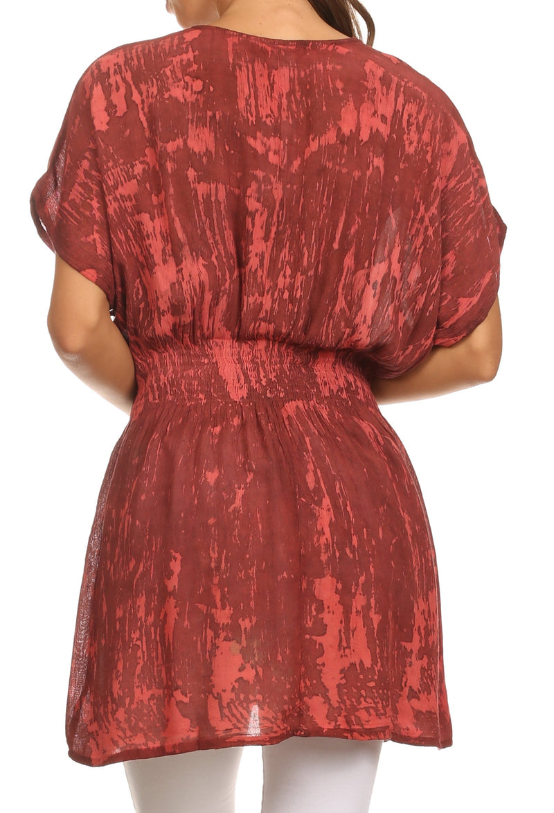 Sakkas Callie Batik Sequin Embroidered Elastic Dress / Cover Up