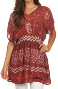Sakkas Callie Batik Sequin Embroidered Elastic Dress / Cover Up#color_Red