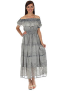 Sakkas Stonewashed Off Shoulder Crepe Hem Peasant Dress#color_Grey