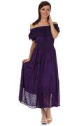 Sakkas Stonewashed Off Shoulder Crepe Hem Peasant Dress#color_Purple