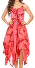 Sakkas Annabella Corset Bodice Handkerchief Hem Dress#Color_Coral / Red