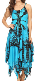 Sakkas Annabella Corset Bodice Handkerchief Hem Dress#Color_Turquoise/Black