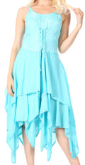 Sakkas Lady Mary Jacquard Corset Style Bodice Lightweight Handkerchief Hem Dress#color_Aqua