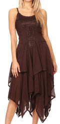 Sakkas Lady Mary Jacquard Corset Style Bodice Lightweight Handkerchief Hem Dress#color_Brown