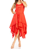 Sakkas Lady Mary Jacquard Corset Style Bodice Lightweight Handkerchief Hem Dress#color_Coral