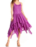Sakkas Lady Mary Jacquard Corset Style Bodice Lightweight Handkerchief Hem Dress#color_Lavender