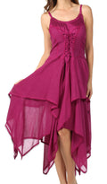 Sakkas Lady Mary Jacquard Corset Style Bodice Lightweight Handkerchief Hem Dress#color_Magenta