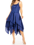 Sakkas Lady Mary Jacquard Corset Style Bodice Lightweight Handkerchief Hem Dress#color_Navy