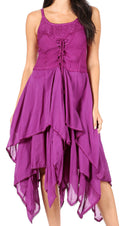 Sakkas Lady Mary Jacquard Corset Style Bodice Lightweight Handkerchief Hem Dress#color_Purple