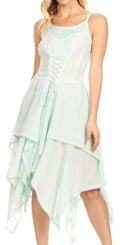 Sakkas Lady Mary Jacquard Corset Style Bodice Lightweight Handkerchief Hem Dress#color_Seafoam