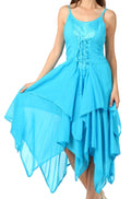 Sakkas Lady Mary Jacquard Corset Style Bodice Lightweight Handkerchief Hem Dress#color_Turquoise