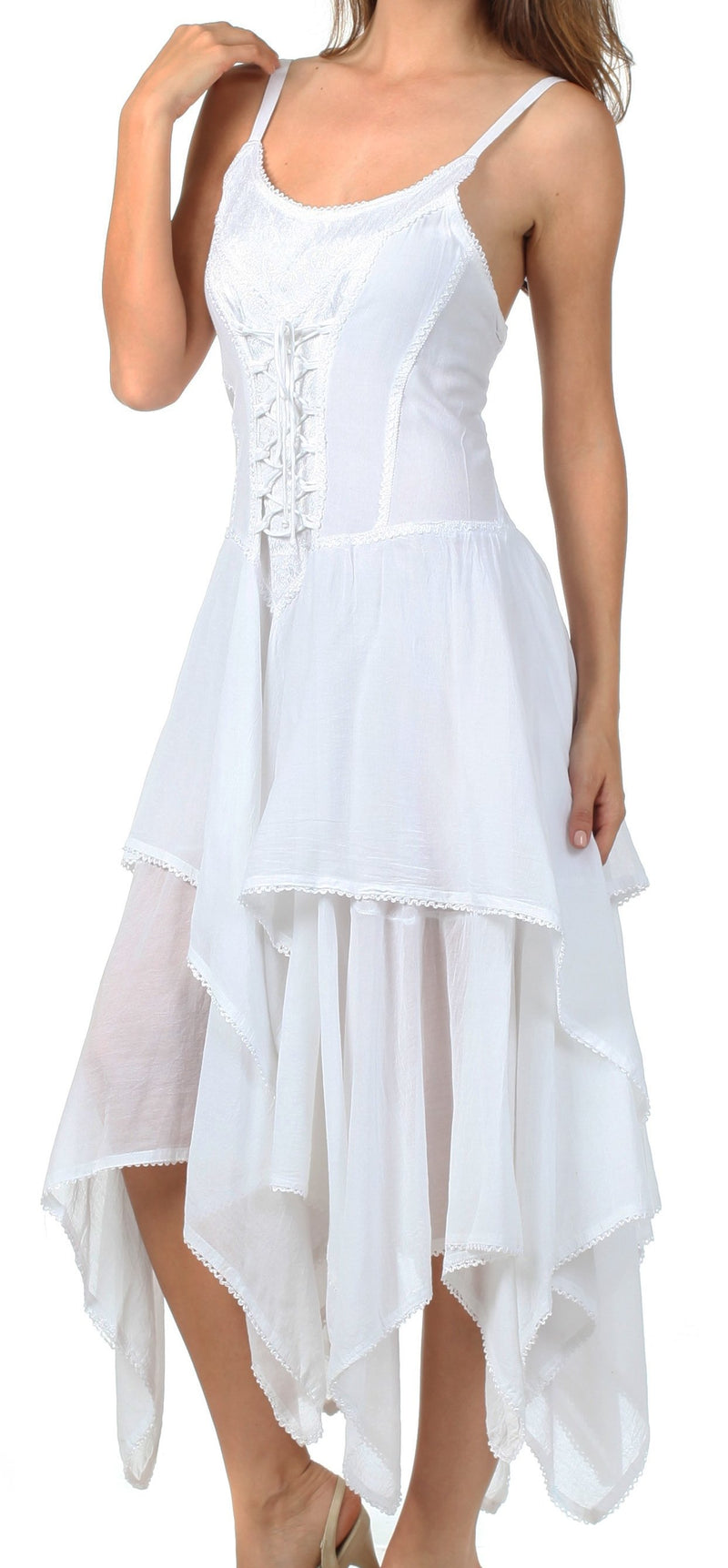 Sakkas Lady Mary Jacquard Corset Style Bodice Lightweight Handkerchief Hem Dress