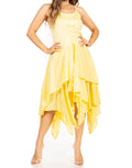 Sakkas Lady Mary Jacquard Corset Style Bodice Lightweight Handkerchief Hem Dress#color_Yellow