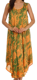 Sakkas Floral Embroidered Tank Sheath Caftan Dress#color_Orange