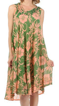 Sakkas Floral Embroidered Tank Sheath Caftan Dress#color_Peach