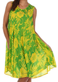 Sakkas Floral Embroidered Tank Sheath Caftan Dress#color_Yellow