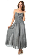 Sakkas Princess Embroidered Crepe Inlay Full Circle Skirt Dress#color_Grey