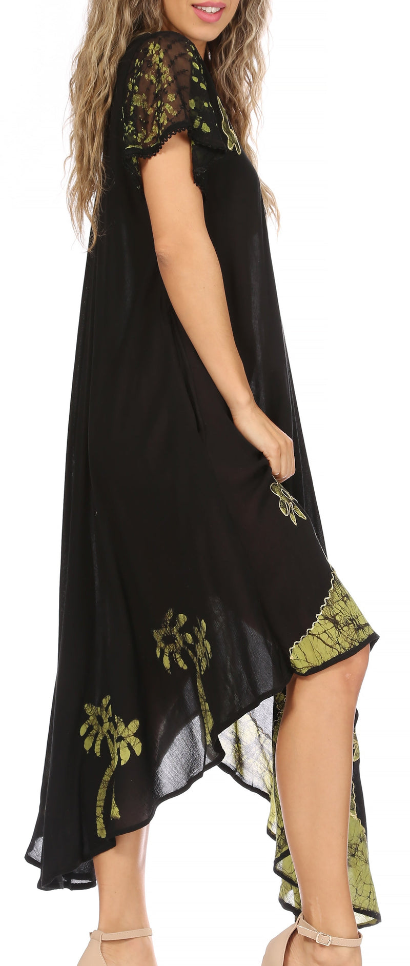 Sakkas Batik Palm Tree Cap Sleeve Caftan Dress / Cover Up