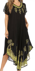 Sakkas Batik Palm Tree Cap Sleeve Caftan Dress / Cover Up#color_Black/Green
