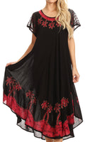 Sakkas Batik Palm Tree Cap Sleeve Caftan Dress / Cover Up#color_Black/Red