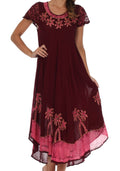 Sakkas Batik Palm Tree Cap Sleeve Caftan Dress / Cover Up#color_Brown/Pink