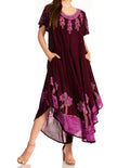 Sakkas Batik Palm Tree Cap Sleeve Caftan Dress / Cover Up#color_Purple
