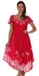 Sakkas Batik Palm Tree Cap Sleeve Caftan Dress / Cover Up