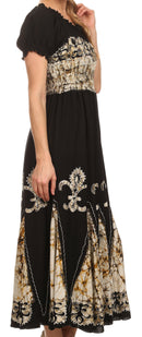 Sakkas Batik Fleur De Lis Embroidered Peasant Dress