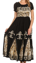 Sakkas Batik Fleur De Lis Embroidered Peasant Dress#color_Black/White