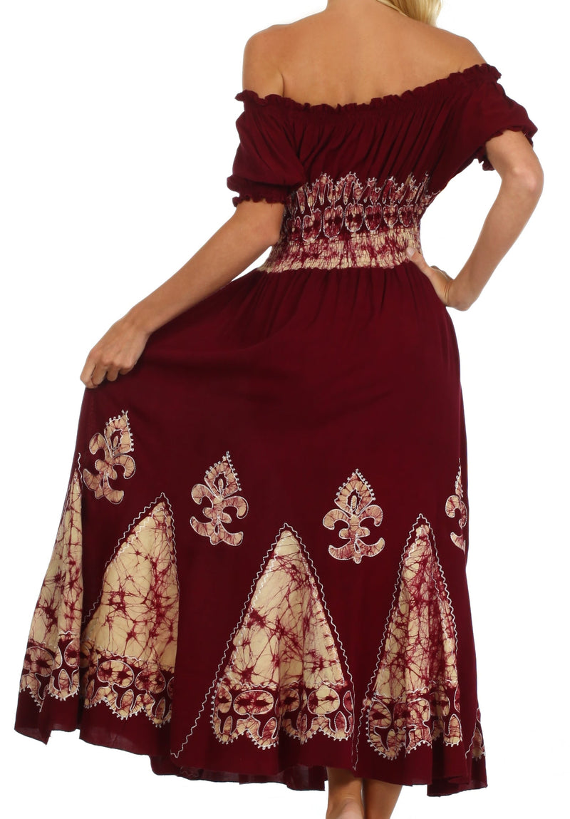 Sakkas Batik Fleur De Lis Embroidered Peasant Dress