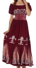 Sakkas Batik Fleur De Lis Embroidered Peasant Dress#color_Chocolate