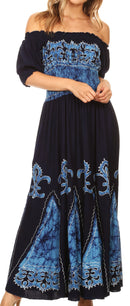 Sakkas Batik Fleur De Lis Embroidered Peasant Dress