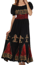Sakkas Batik Fleur De Lis Embroidered Peasant Dress#color_Red/Black