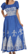 Sakkas Batik Fleur De Lis Embroidered Peasant Dress#color_RoyalBlue