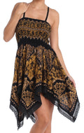 Sakkas Batik Handkerchief Hem Tunic Short Dress#color_Black/Khaki