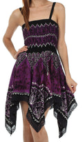 Sakkas Batik Handkerchief Hem Tunic Short Dress#color_Black/Purple