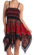 Sakkas Batik Handkerchief Hem Tunic Short Dress#color_Black/Red
