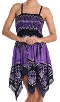 Sakkas Batik Handkerchief Hem Tunic Short Dress#color_Navy/Purple