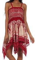 Sakkas Batik Handkerchief Hem Tunic Short Dress#color_Red/Cream