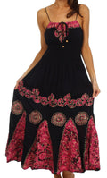 Sakkas Batik Triangle Smocked Empire Waist Dress#color_Black/Pink