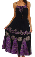 Sakkas Batik Triangle Smocked Empire Waist Dress#color_Black/Purple