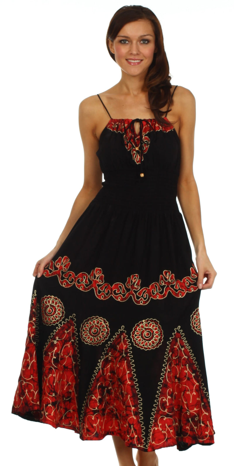 Sakkas Batik Triangle Smocked Empire Waist Dress Sakkas Batik Triangle Smocked Empire Waist Dress