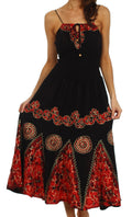 Sakkas Batik Triangle Smocked Empire Waist Dress#color_Black/Red