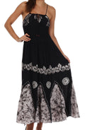 Sakkas Batik Triangle Smocked Empire Waist Dress#color_Black/White