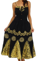 Sakkas Batik Triangle Smocked Empire Waist Dress#color_Black/Yellow