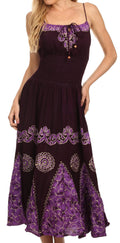 Sakkas Batik Triangle Smocked Empire Waist Dress#color_Eggplant